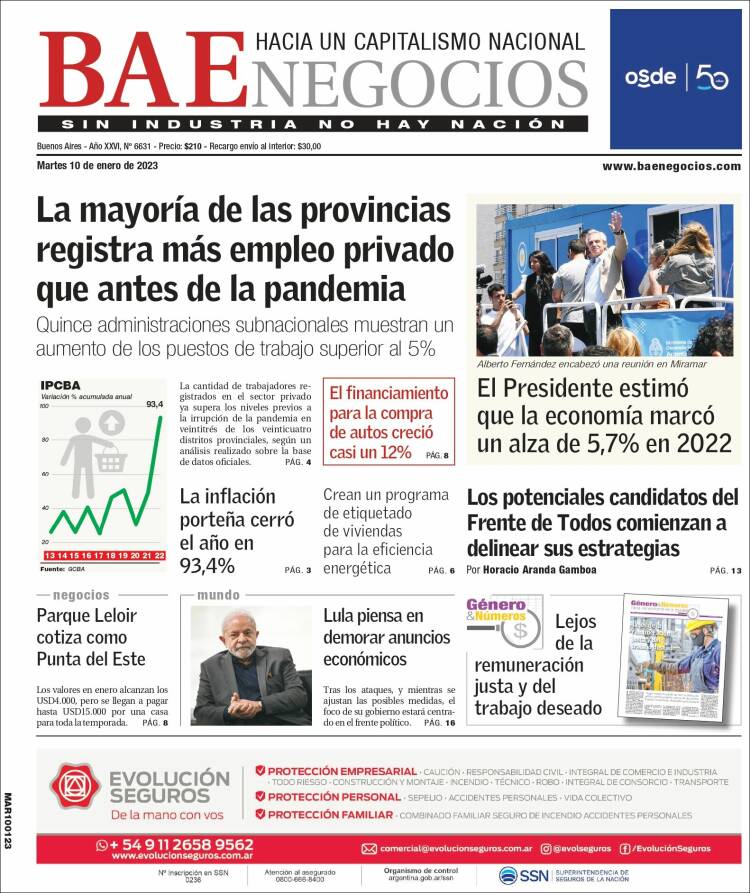 Portada de Buenos Aires Económico (Argentina)