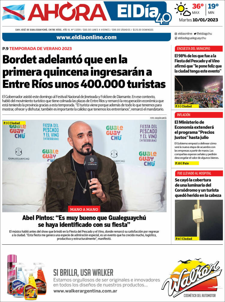 Portada de El Día de Gualeguaychú (Argentina)