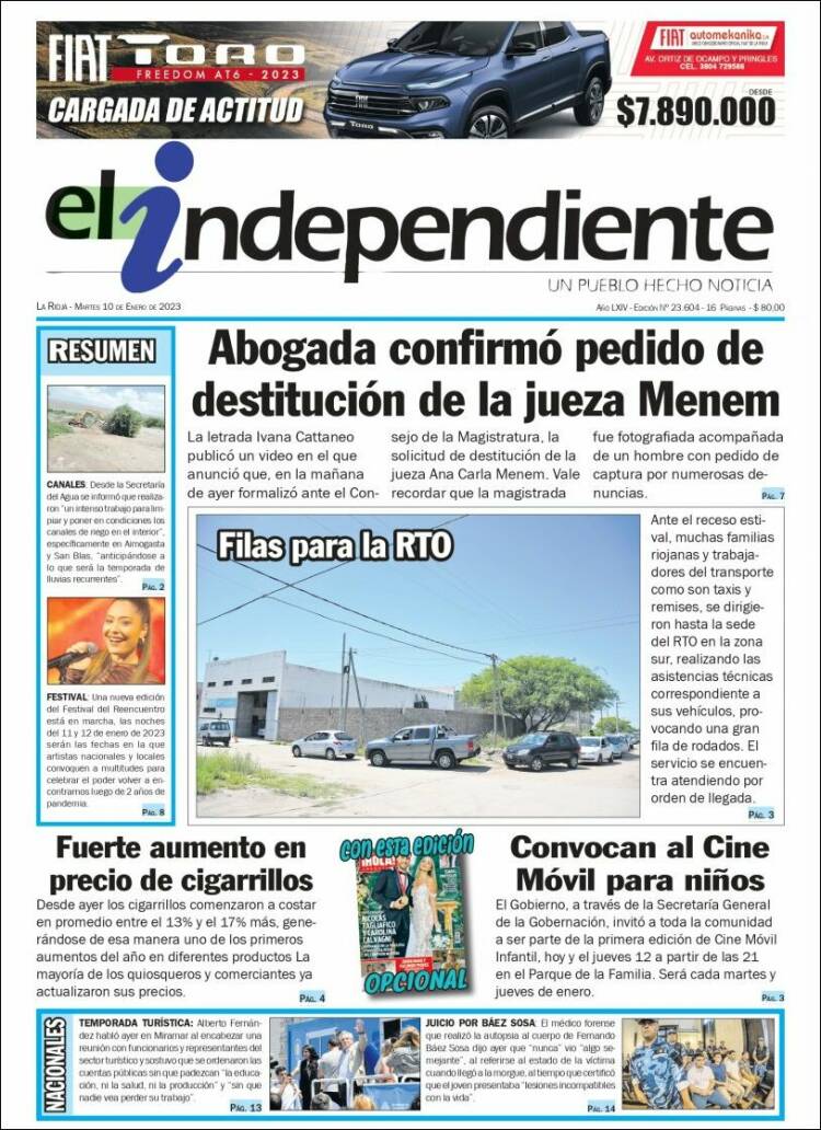 Portada de El Independiente (Argentina)
