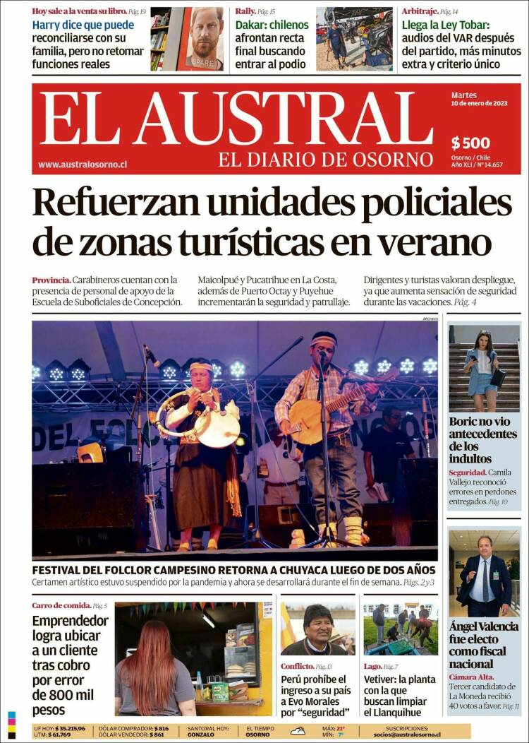 Portada de El Austral de Osorno (Chile)