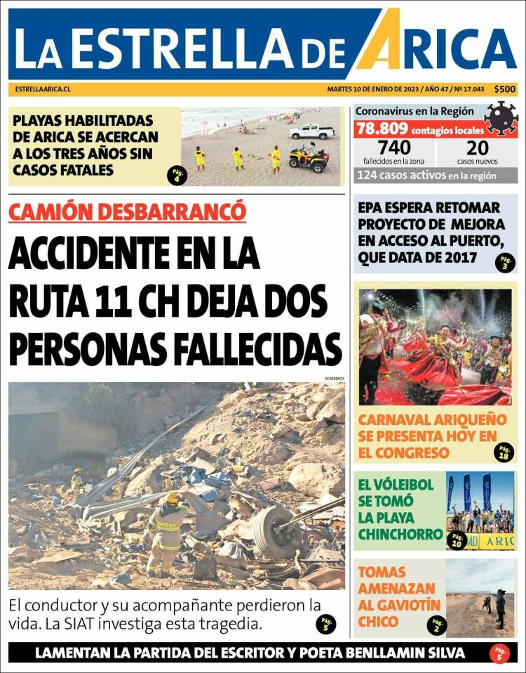 Portada de La Estrella de Arica (Chile)