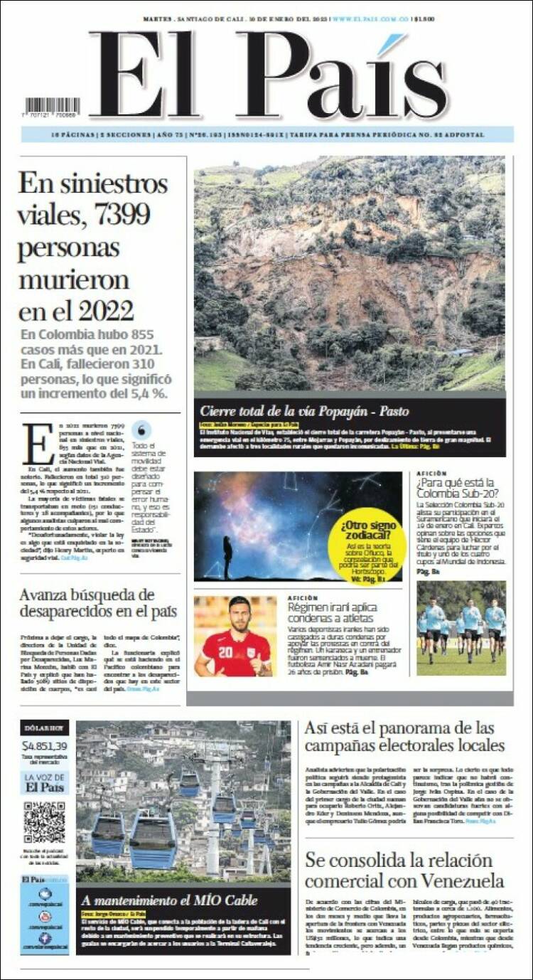 Portada de El País - Cali (Colombia)