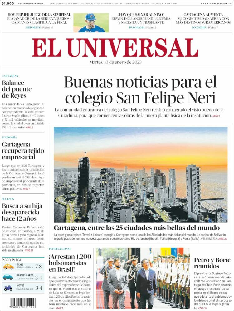 Portada de El Universal (Colombia)
