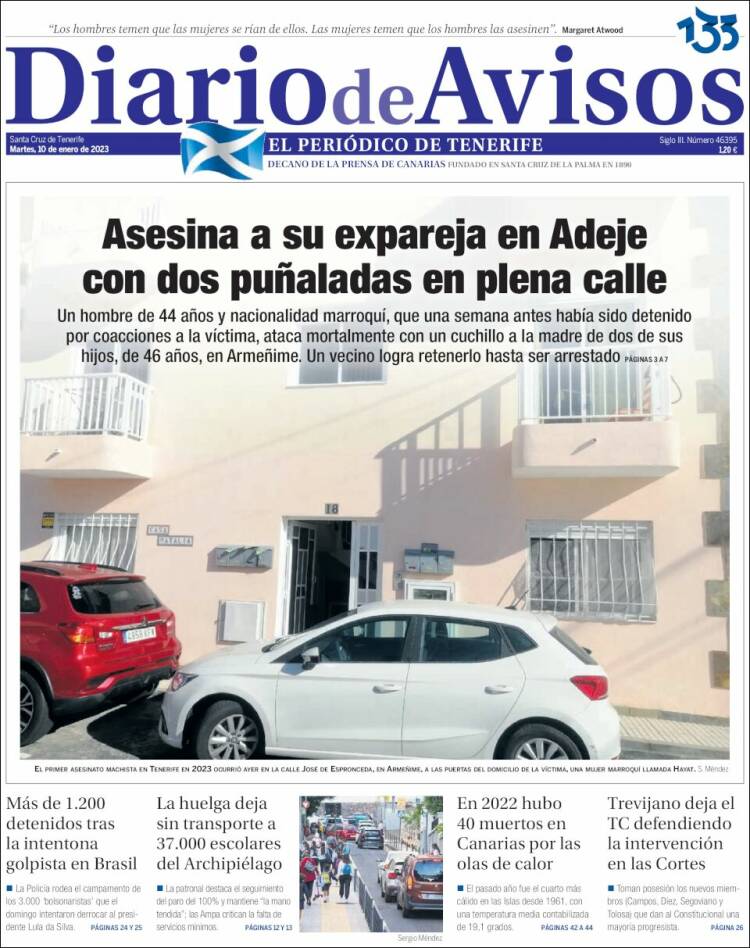 Portada de Diarios de Avisos (España)