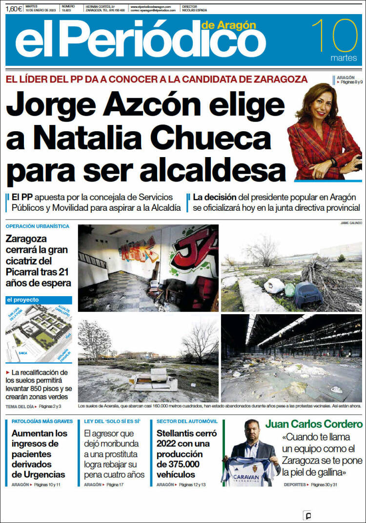 Portada de El Periódico de Aragón (España)