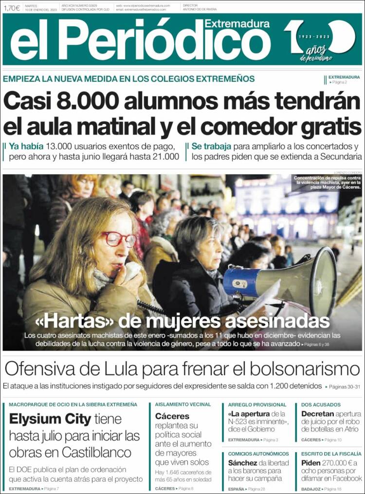 Portada de El Periódico de Extremadura (España)