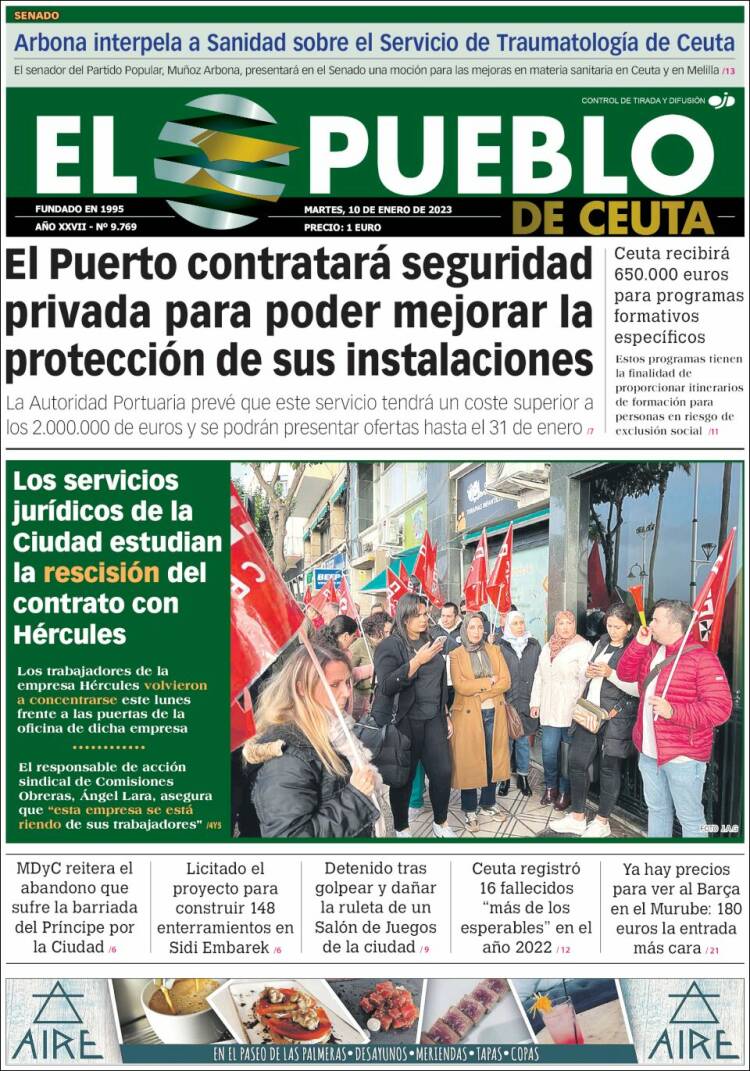 Portada de El Pueblo de Ceuta (España)