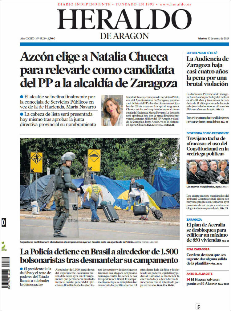 Portada de Heraldo de Aragón (España)