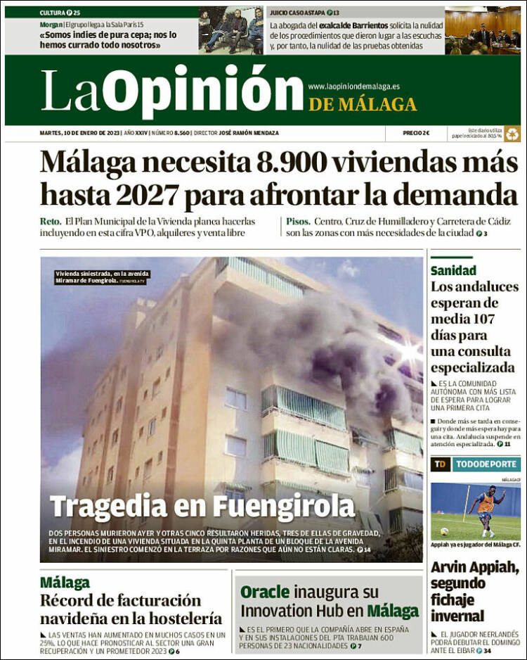 Portada de La Opinión de Málaga (España)