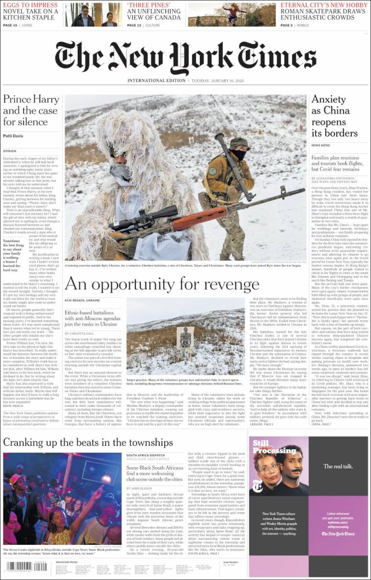 Portada de International New York Times (Europa)