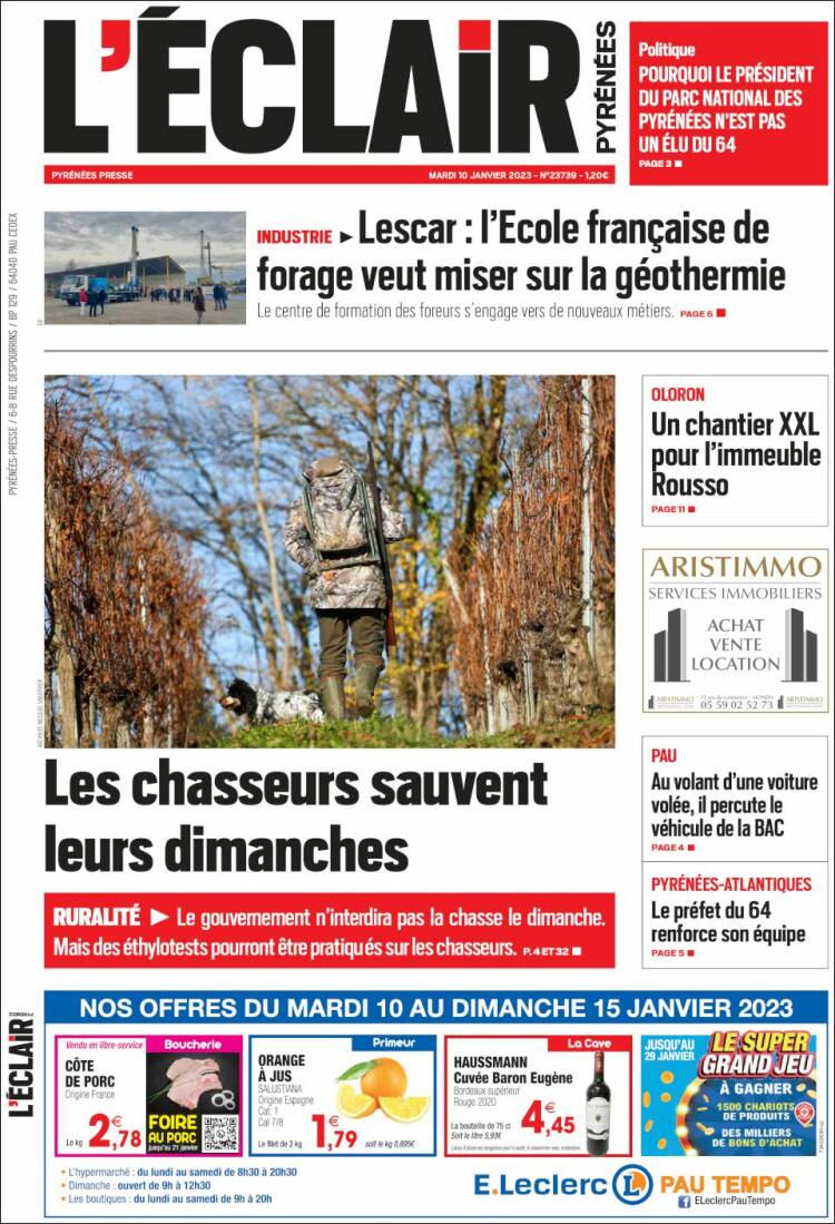 Portada de L'Eclair des Pyrénées (Francia)