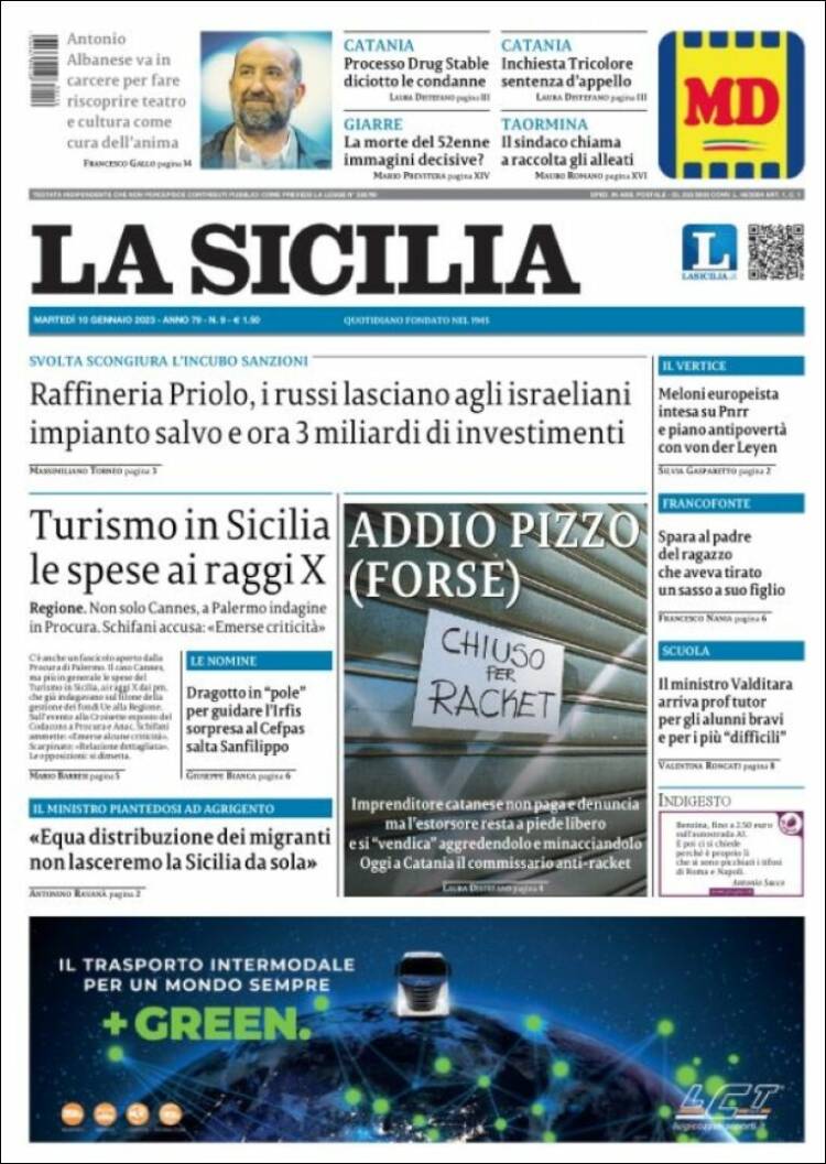 Portada de La Sicilia (Italia)