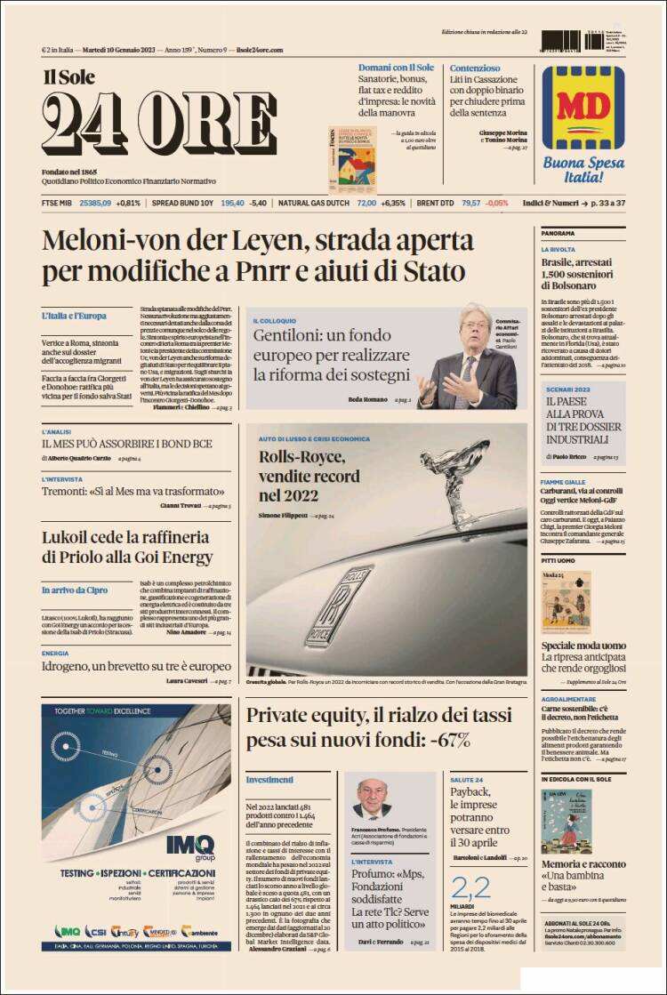 Portada de Il Sole 24 ORE (Italia)