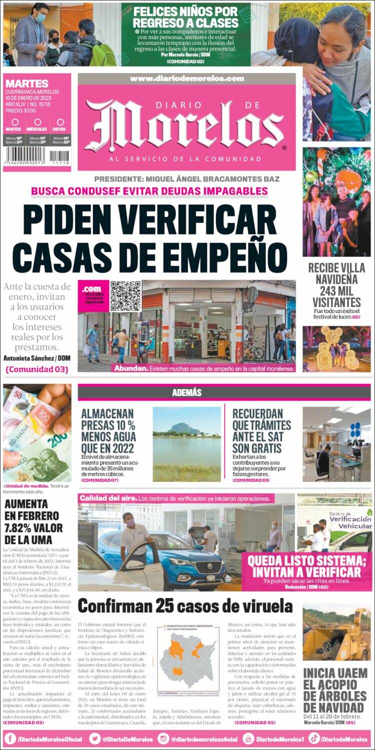 Portada de Diario de Morelos (México)