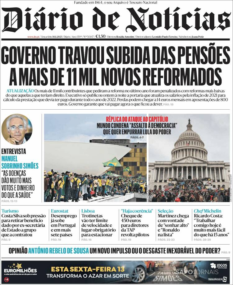 Portada de Diário de Noticias (Portugal)