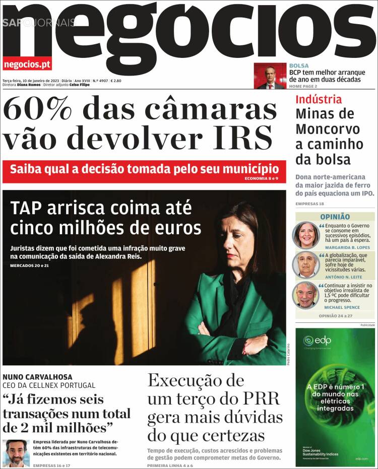 Portada de Jornal de Negócios (Portugal)