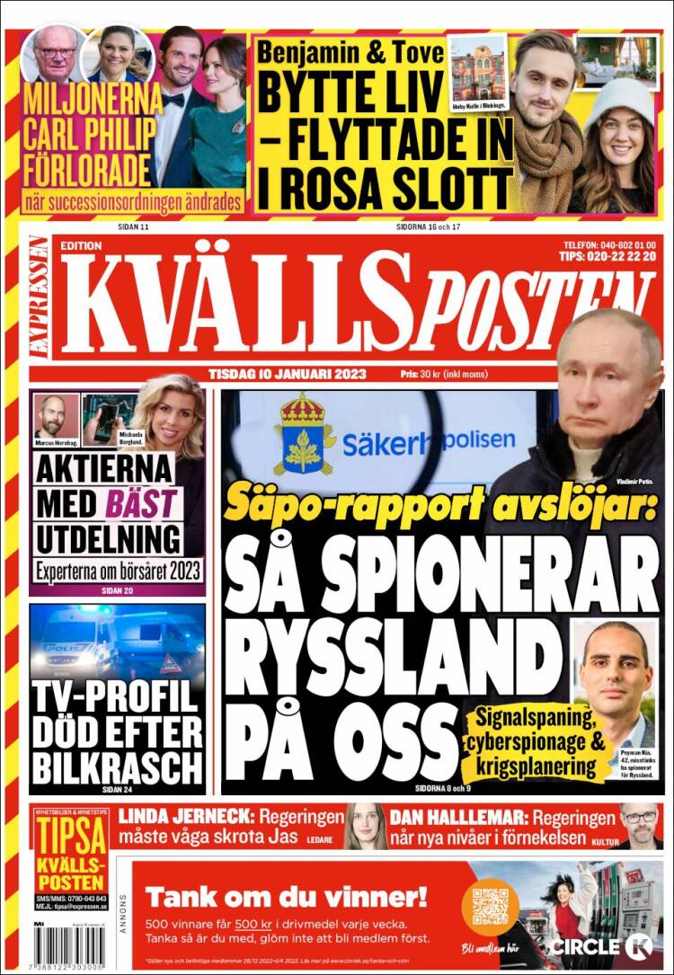 Portada de Kvällsposten (Suecia)