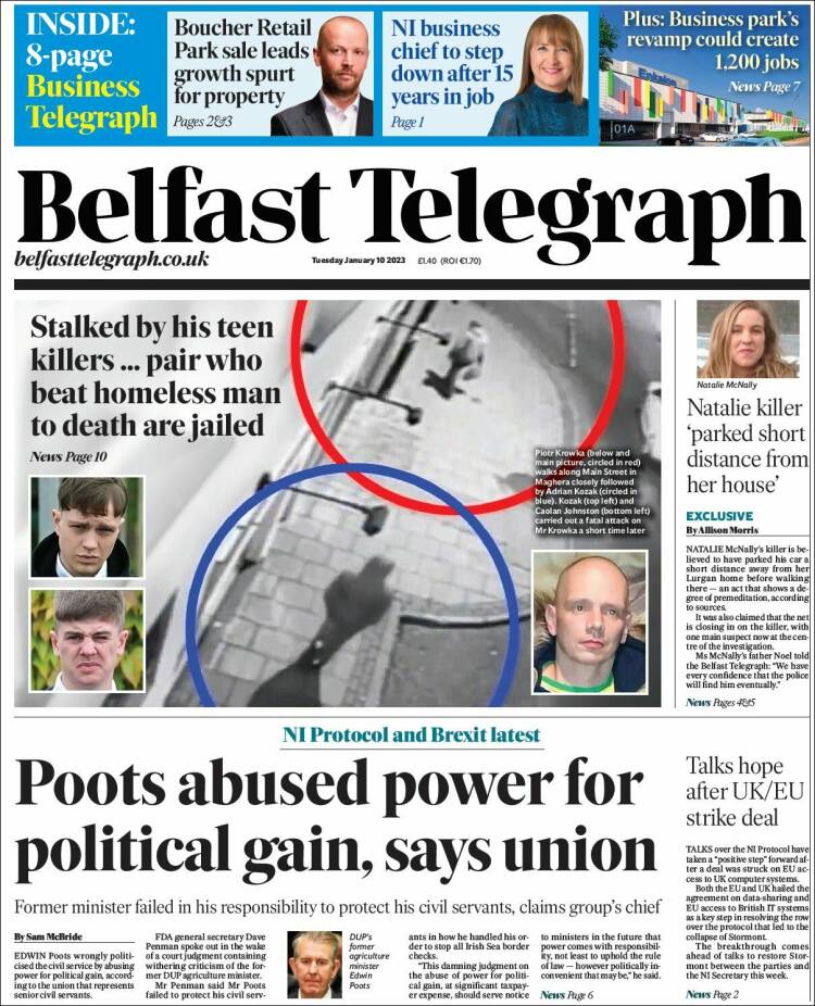 Portada de Belfast Telegraph (Reino Unido)