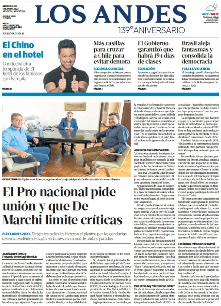 Portada de Los Andes - Mendoza (Argentina)