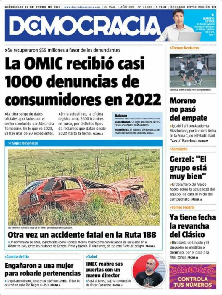 Portada de Diario Democracia (Argentina)