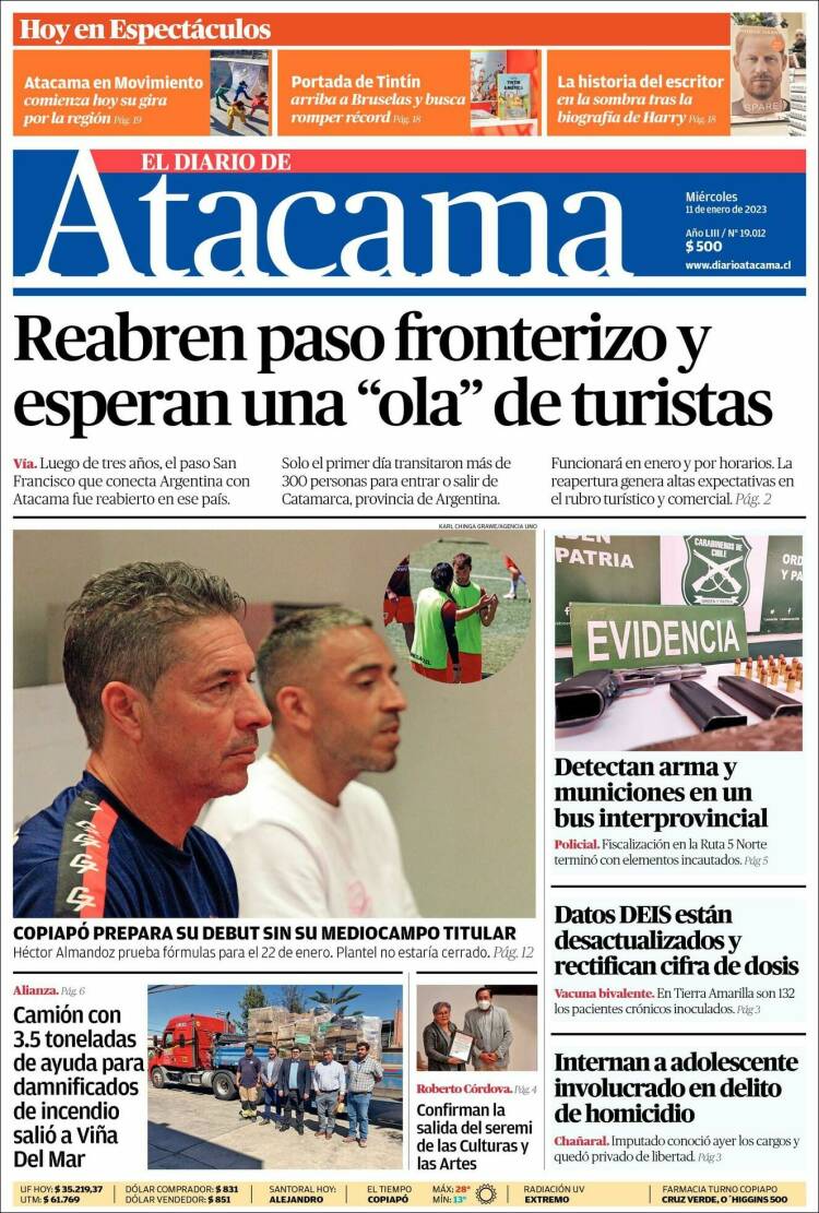 Portada de Diario de Atacama (Chile)