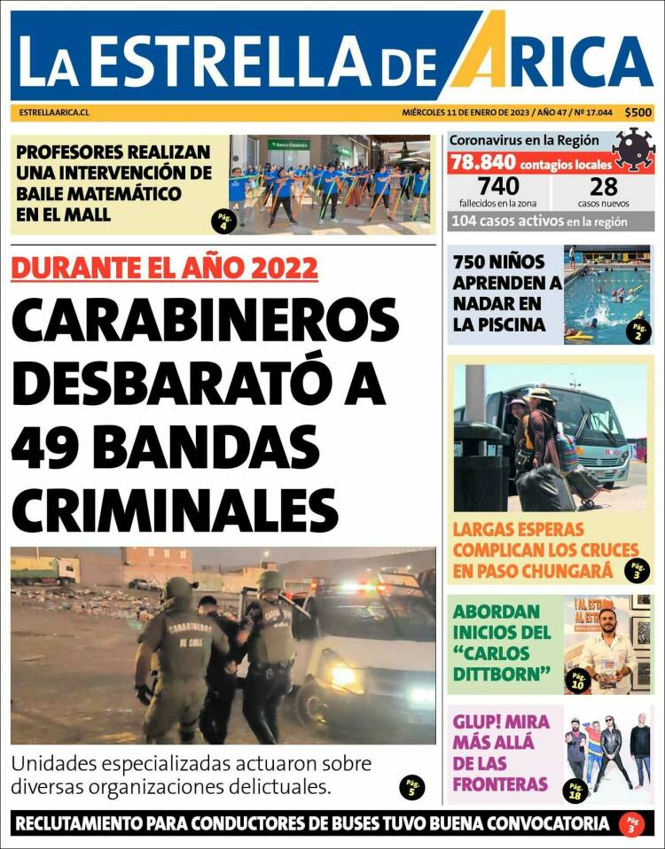 Portada de La Estrella de Arica (Chile)