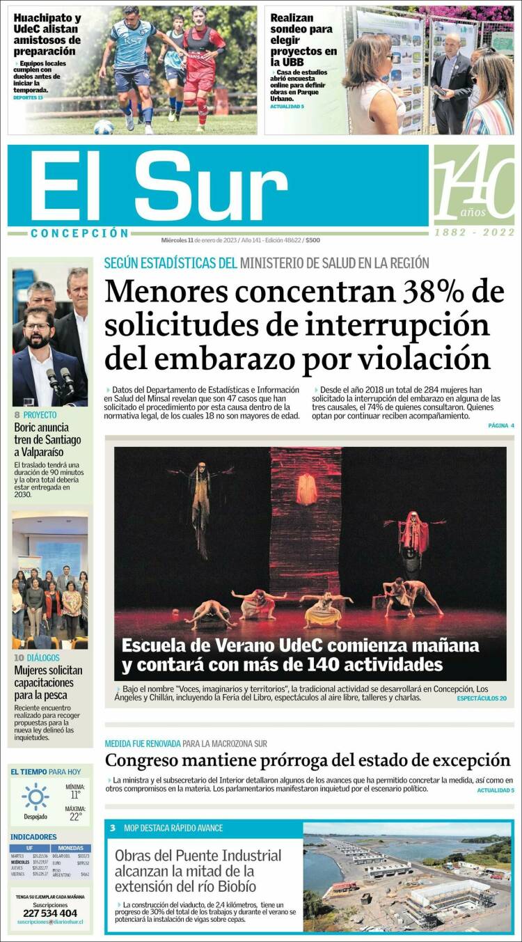 Portada de El Sur (Chile)