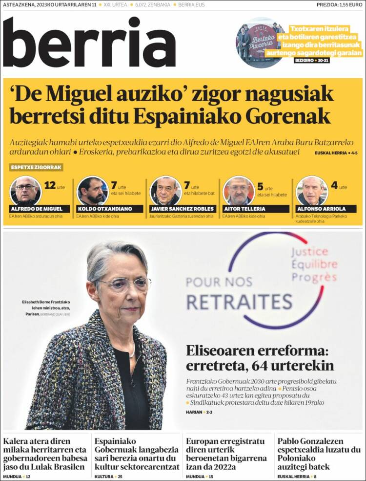 Portada de Berria (Espa&ntilde;a)