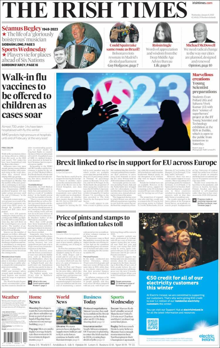 Portada de Irish Times (Irlanda)