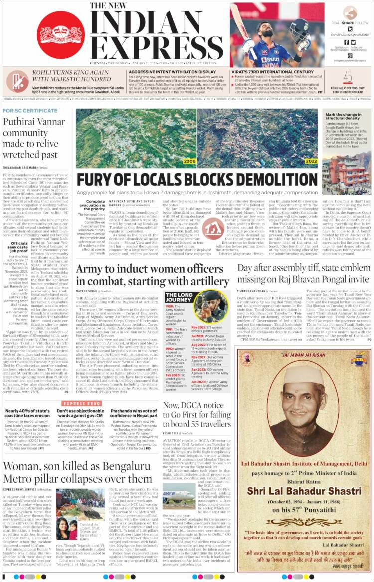 Portada de New Indian Express (India)