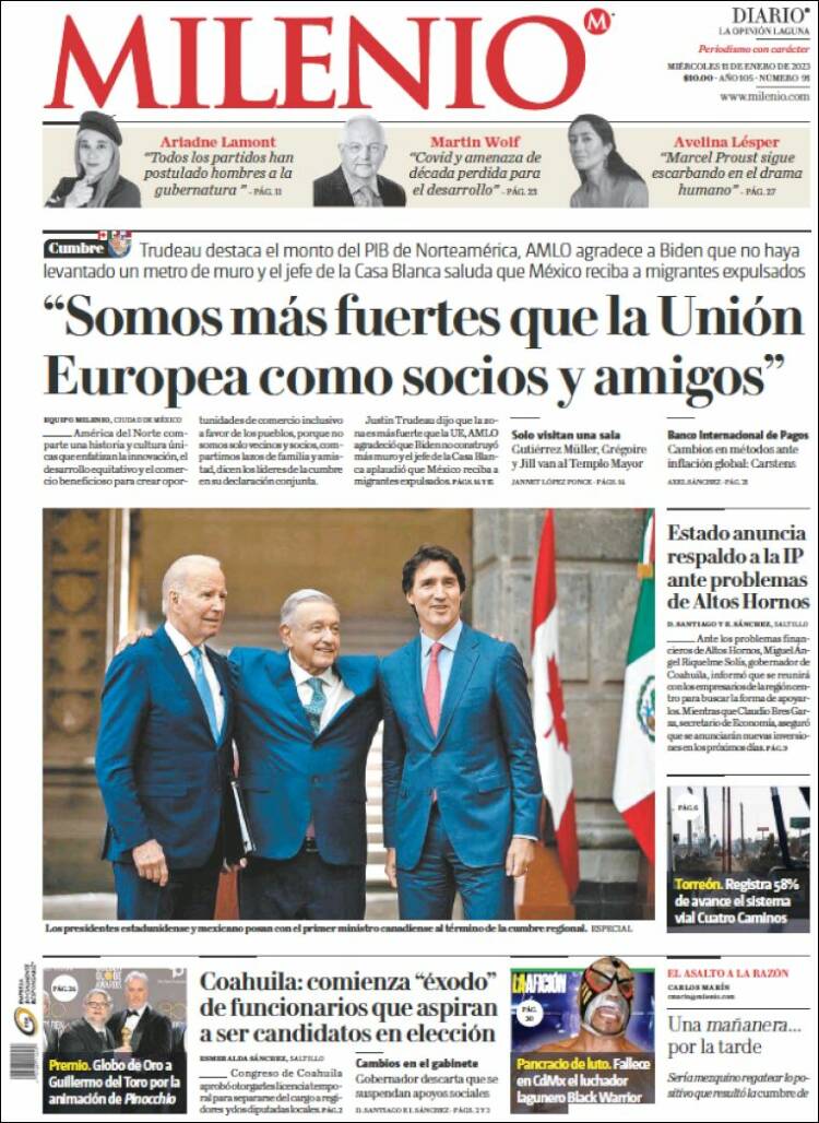 Portada de Milenio - Laguna (M&eacute;xico)