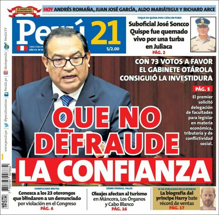 Portada de Perú 21 (Per&uacute;)