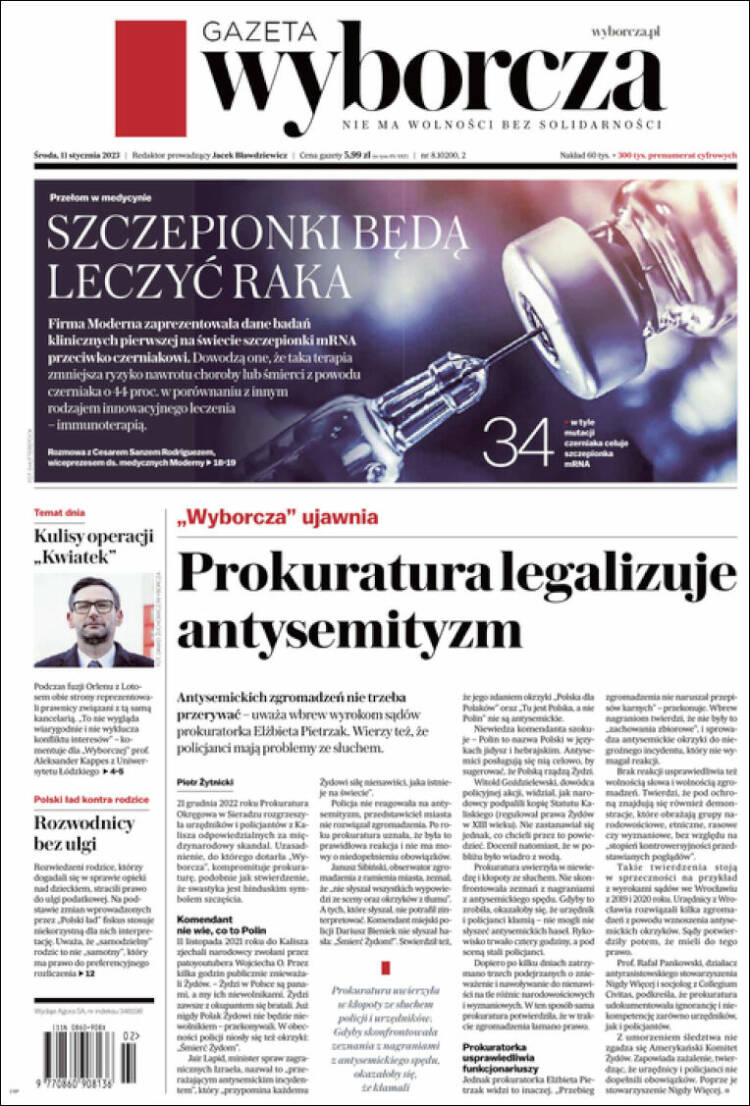 Portada de Gazeta Wyborcza (Polonia)