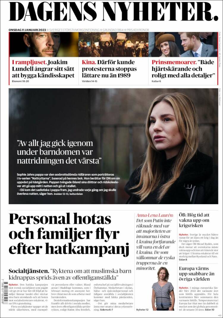Portada de Dagens Nyheter (Suecia)