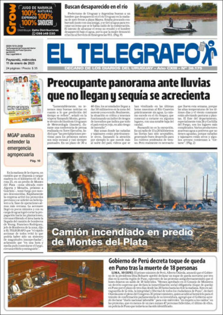 Portada de El Telégrafo (Uruguay)