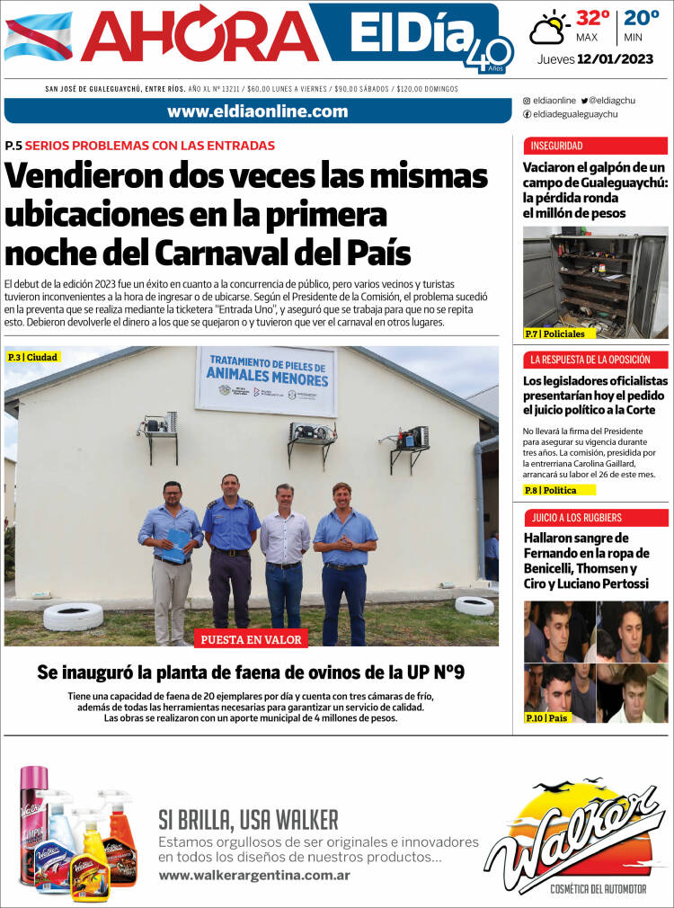 Portada de El Día de Gualeguaychú (Argentina)