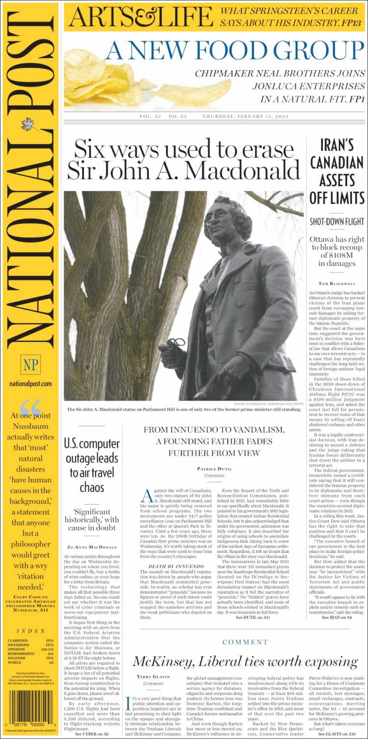 Portada de The National Post (Canadá)