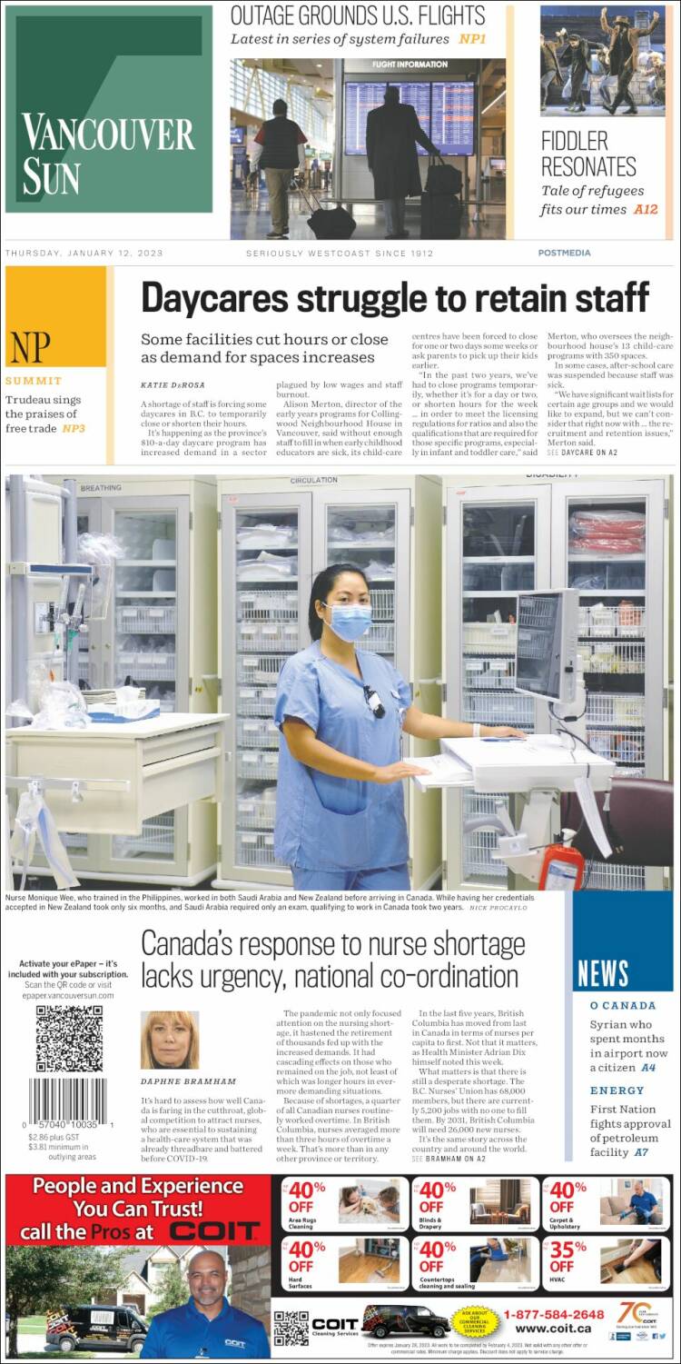 Portada de The Vancouver Sun (Canadá)