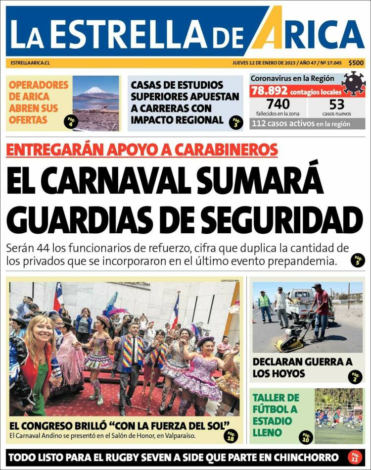 Portada de La Estrella de Arica (Chile)