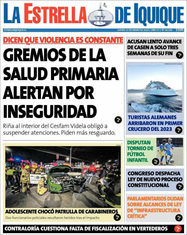 Portada de La Estrella de Iquique (Chile)