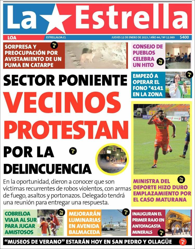 Portada de La Estrella de Loa (Chile)