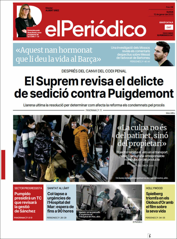 Portada de El Periódico de Catalunya (España)