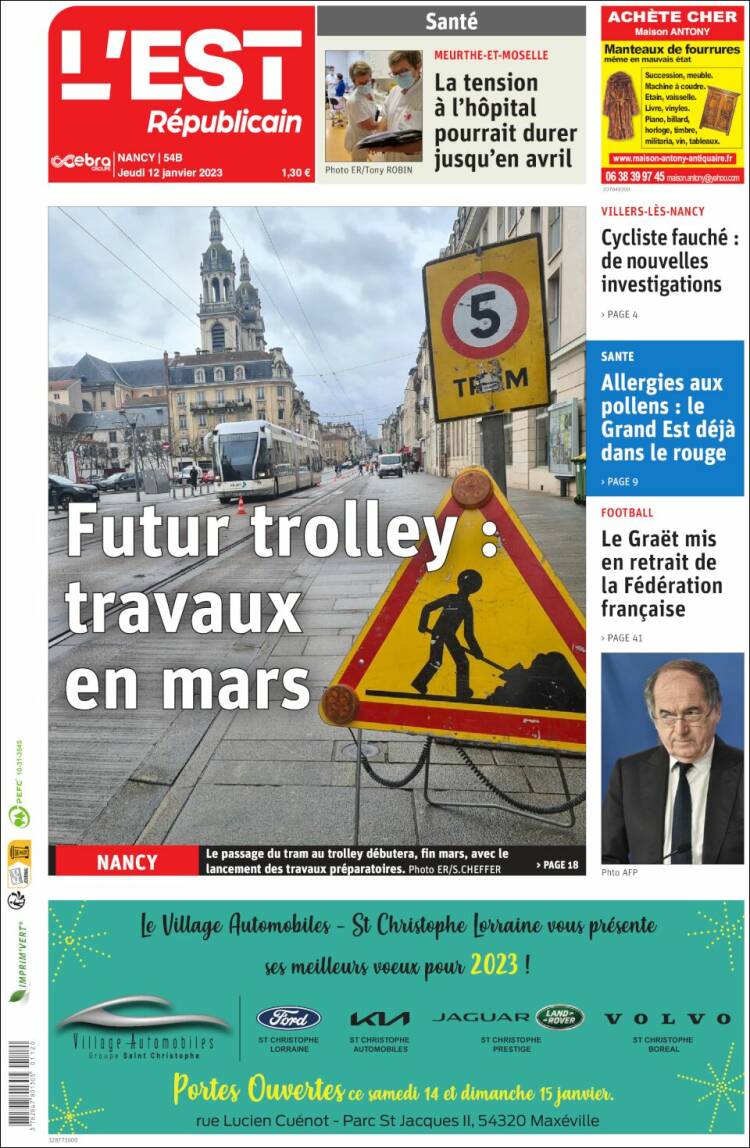 Portada de L'Est Republicain (Francia)