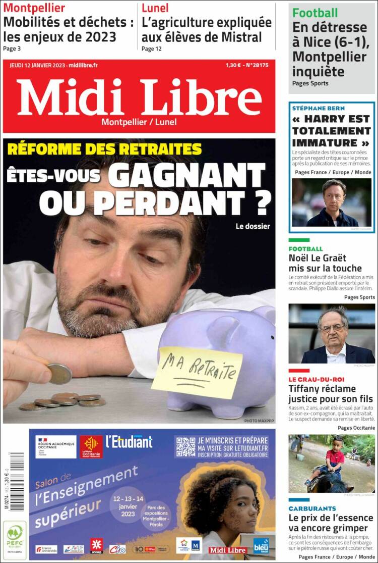 Portada de Midi Libre (Francia)