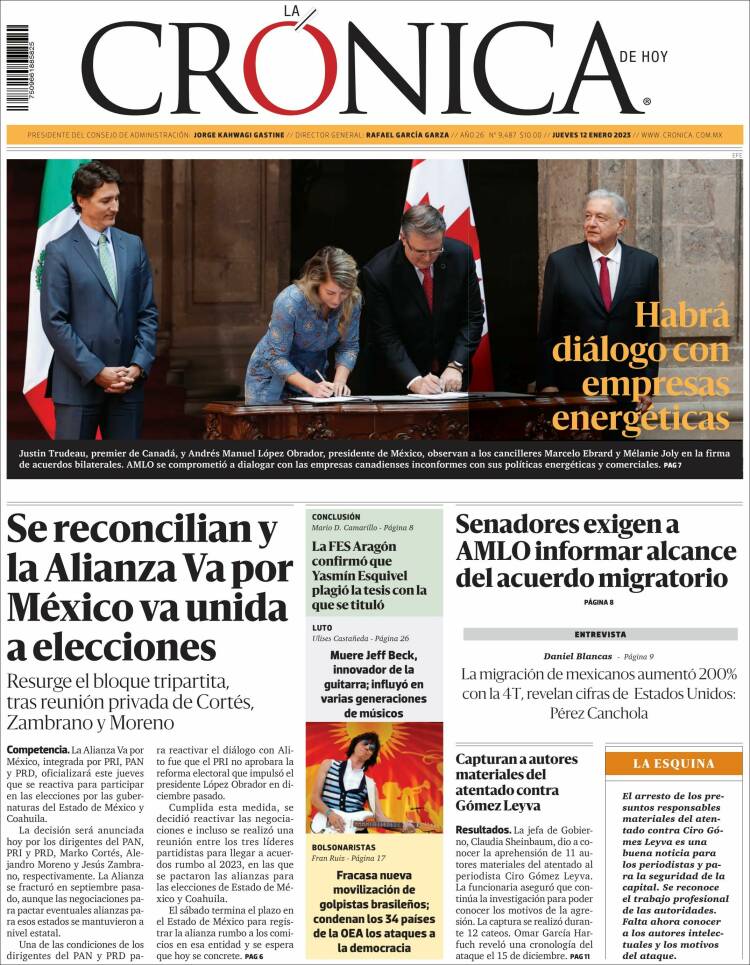 Portada de La Crónica de Hoy (México)