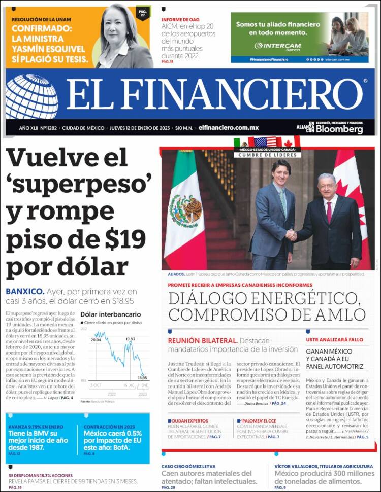 Portada de El Financiero (México)