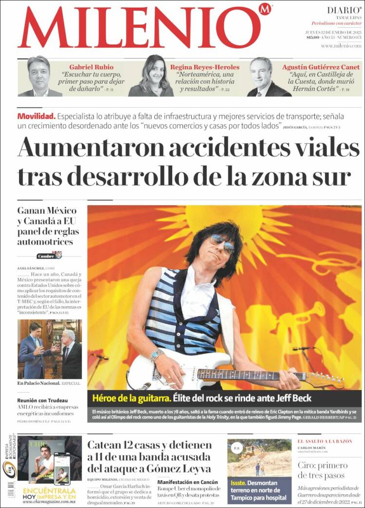 Portada de Milenio - Tamaulipas (México)