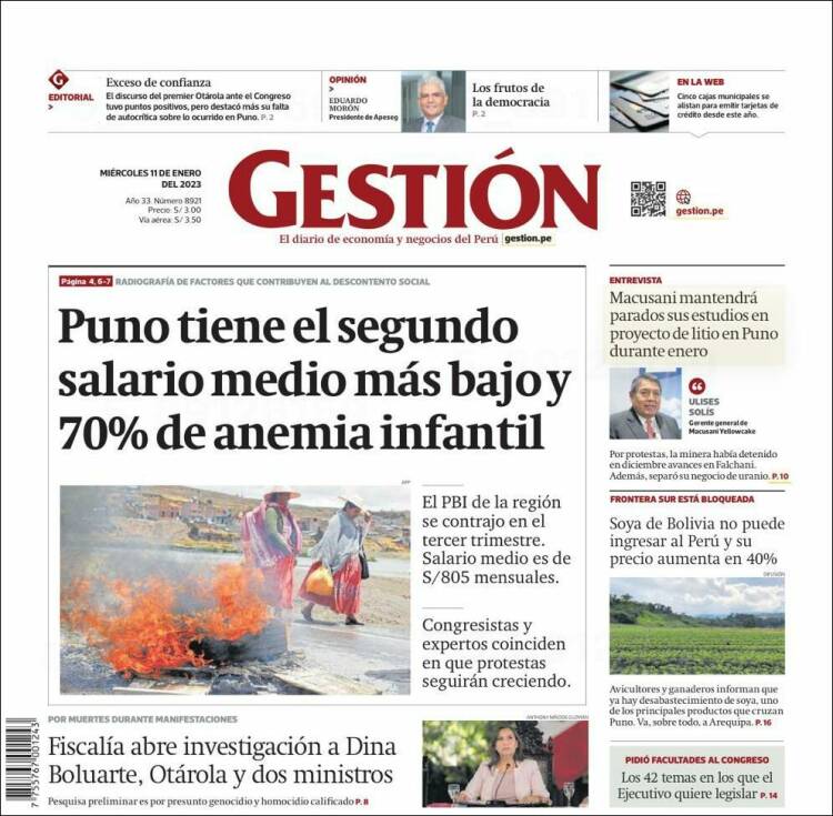 Portada de Diario Gestión (Perú)