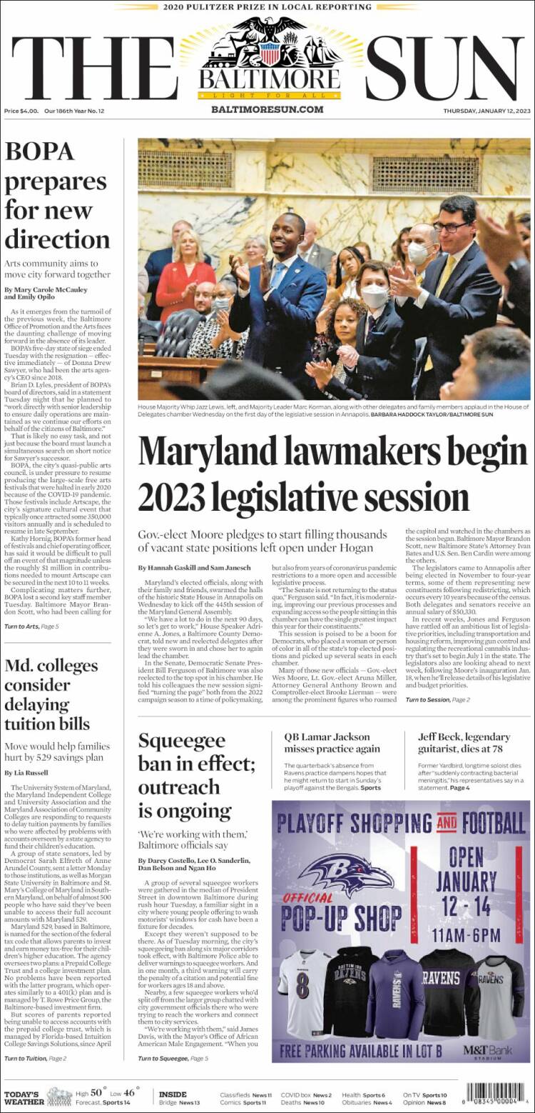 Portada de The Baltimore Sun (USA)