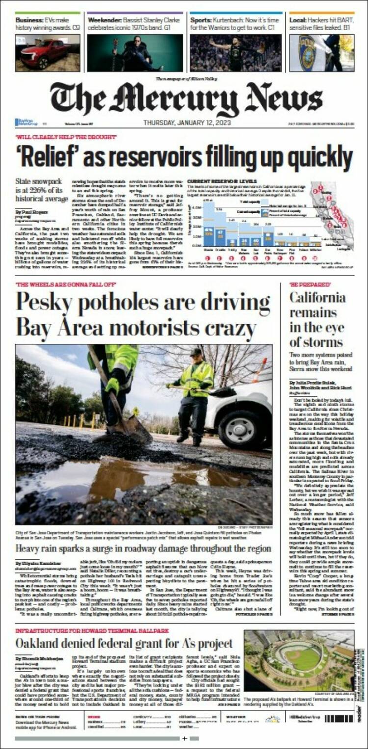 Portada de San Jose Mercury News (USA)